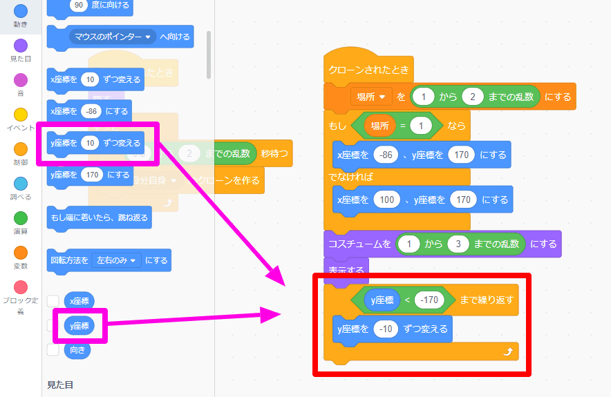 敵がおちてくるようにする