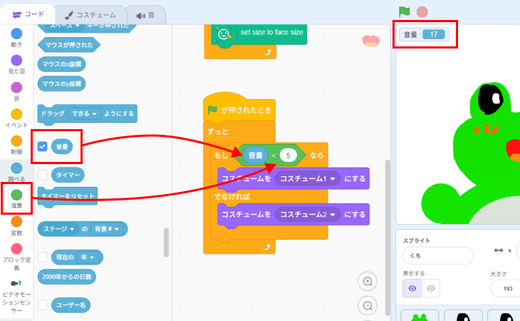 音量に合わせて口をあける