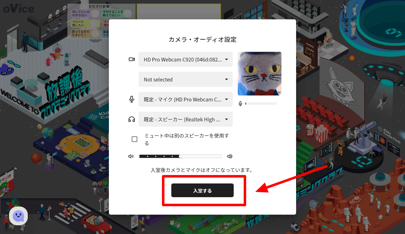 マイク、スピーカー、カメラを確認する